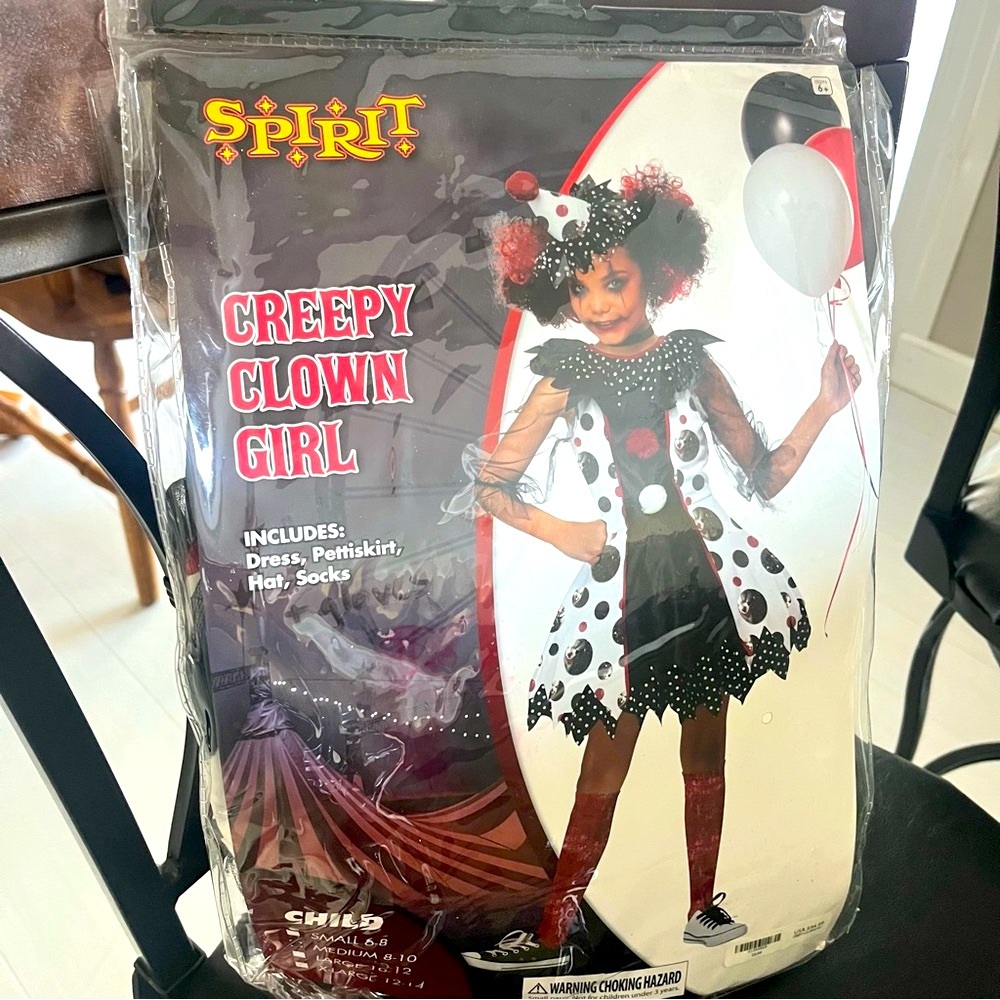SPIRIT Halloween Creepy Clown Girl Costume Girls size Medium (8-10)
